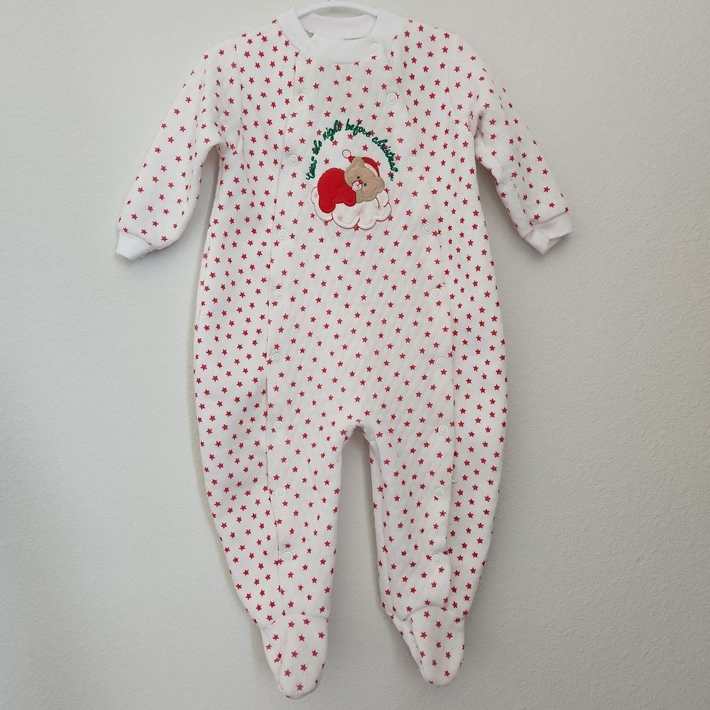 Vintage Mine Alone Gender Neutral Christmas Footie Pajamas Large 19 to 26lbs USA